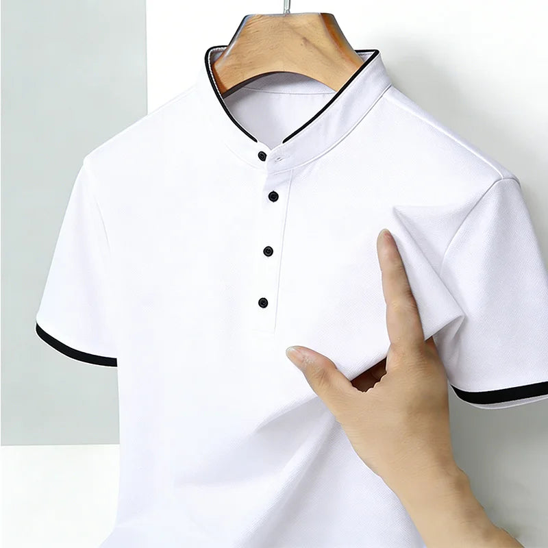 Comfortable Men's Summer Polo Shirts Mandarin Collar Short Sleeve Slim Fit
