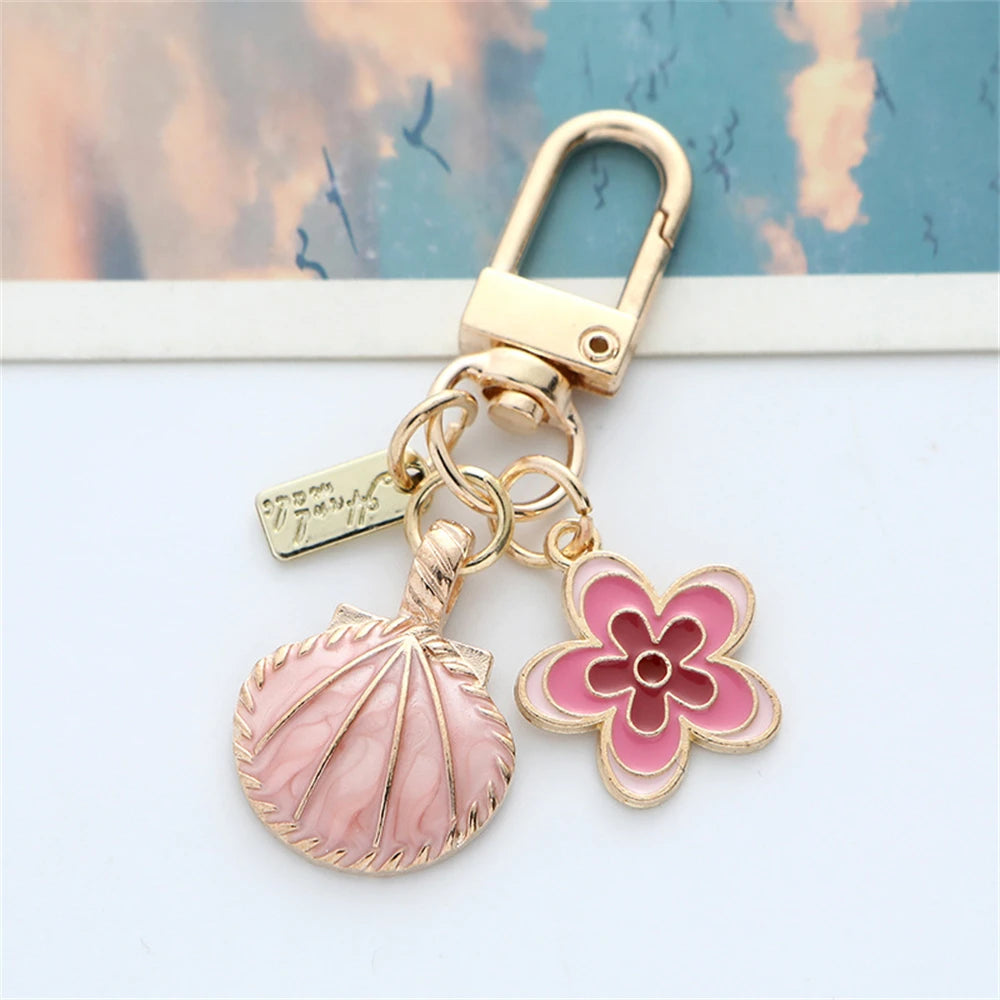 New Colord Enamel Cherry Blossom Keychains Ins Sweet Flower Keyring for Women Car Bag Pendant DIY Handmade Jewelry Gift