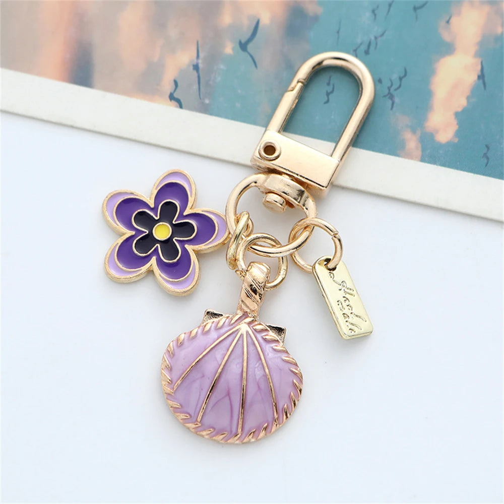 New Colord Enamel Cherry Blossom Keychains Ins Sweet Flower Keyring for Women Car Bag Pendant DIY Handmade Jewelry Gift