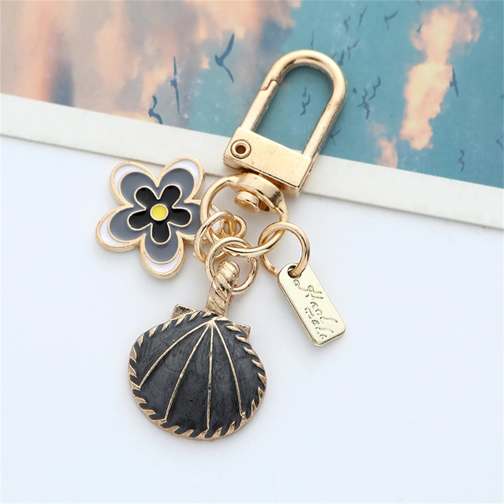 New Colord Enamel Cherry Blossom Keychains Ins Sweet Flower Keyring for Women Car Bag Pendant DIY Handmade Jewelry Gift