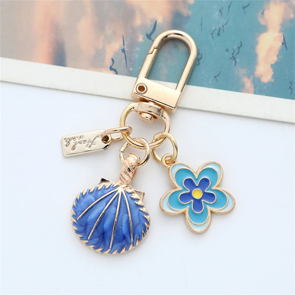 New Colord Enamel Cherry Blossom Keychains Ins Sweet Flower Keyring for Women Car Bag Pendant DIY Handmade Jewelry Gift