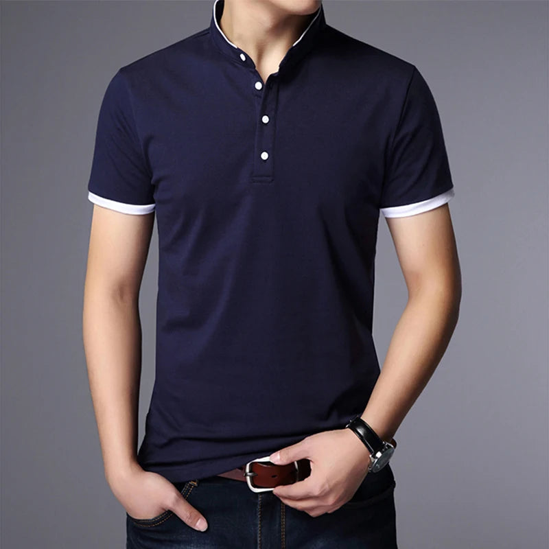 Comfortable Men's Summer Polo Shirts Mandarin Collar Short Sleeve Slim Fit