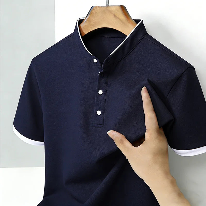 Comfortable Men's Summer Polo Shirts Mandarin Collar Short Sleeve Slim Fit