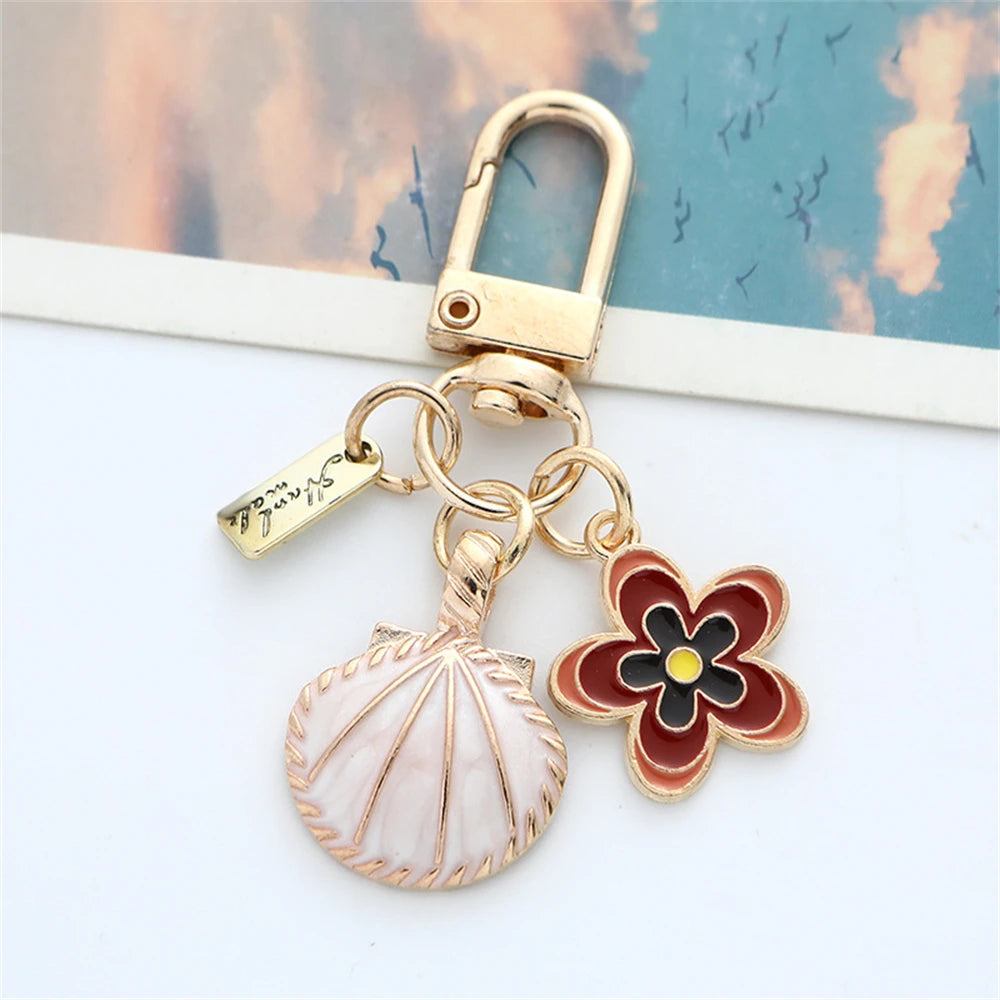 New Colord Enamel Cherry Blossom Keychains Ins Sweet Flower Keyring for Women Car Bag Pendant DIY Handmade Jewelry Gift