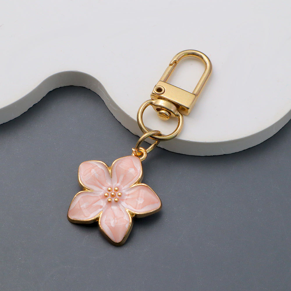 New Colord Enamel Cherry Blossom Keychains Ins Sweet Flower Keyring for Women Car Bag Pendant DIY Handmade Jewelry Gift