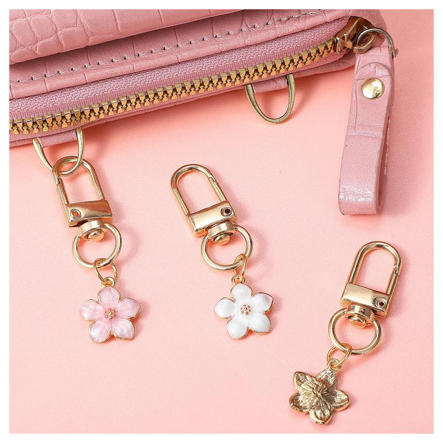 New Colord Enamel Cherry Blossom Keychains Ins Sweet Flower Keyring for Women Car Bag Pendant DIY Handmade Jewelry Gift