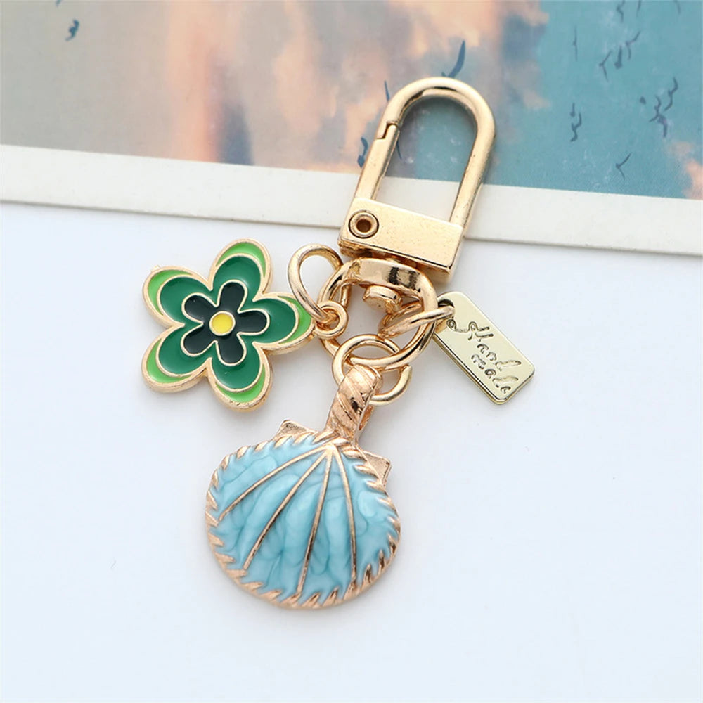 New Colord Enamel Cherry Blossom Keychains Ins Sweet Flower Keyring for Women Car Bag Pendant DIY Handmade Jewelry Gift
