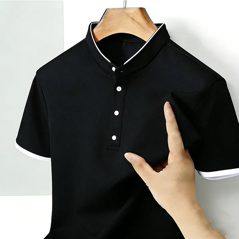 Comfortable Men's Summer Polo Shirts Mandarin Collar Short Sleeve Slim Fit