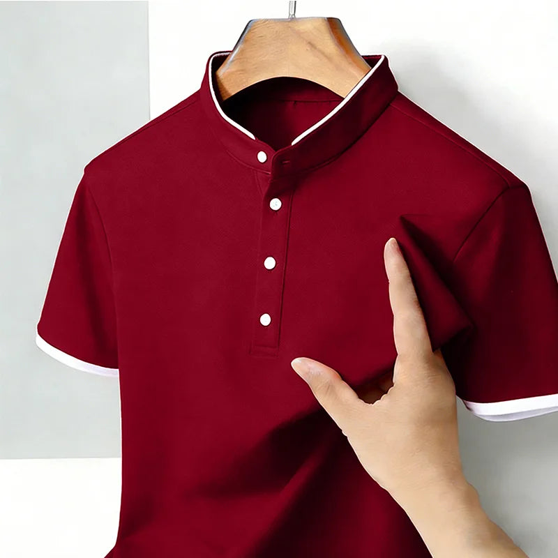 Comfortable Men's Summer Polo Shirts Mandarin Collar Short Sleeve Slim Fit
