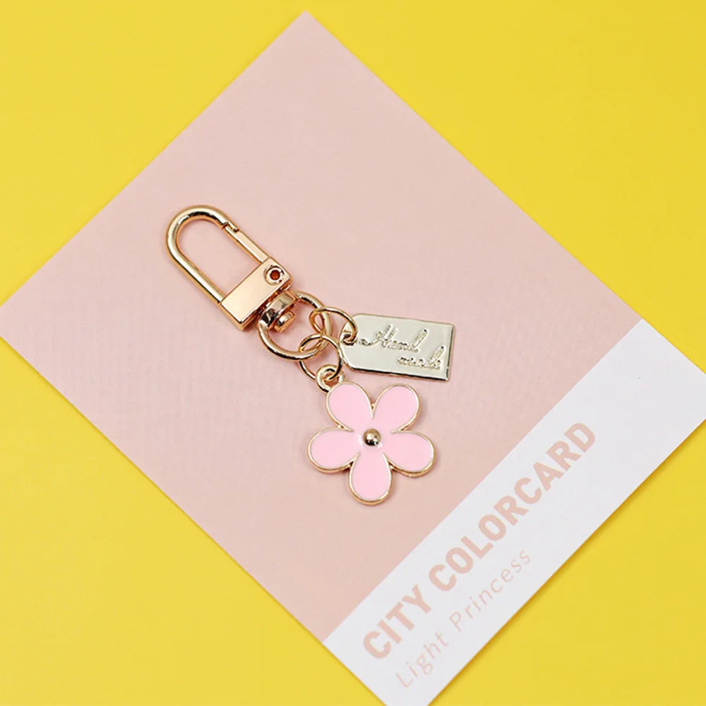 New Colord Enamel Cherry Blossom Keychains Ins Sweet Flower Keyring for Women Car Bag Pendant DIY Handmade Jewelry Gift